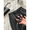 Calças Casuais de Xadrez Preto e Cinza para Mulheres, Novas Calças Longas de Outono para Plus Size, Cobre o Quadril, Emagrecimento, Cintura Elástica, Calças de Perna Reta de Perna Larga