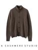 Chaqueta de Raya de Cuello Alto Estilo Perezoso Grueso Top de Chaqueta de Cuello Alto de un Solo Botón Cardigan de Cachemir Tejido de Color Sólido para Mujer