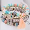 Nuevo Pulsera de Abalorios con Alas de Ópalo de Cristal Pulsera de Múltiples Círculos con Borlas Joyería de Estilo Étnico Vintage