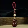 Calabaza de Sándalo Rojo con Incrustaciones de Plata, Colgante de Calabaza Doble Felicidad, Incrustado con Adorno de Llavero de Paz y Alegría, Personalizable