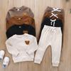 Roupas infantis de comércio exterior Baoxi para meninos, outono e inverno, calça casual de malha com bordado de urso, conjunto infantil de duas peças