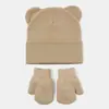 Amazon Novo Boné de Lã Tricô com Orelhas de Urso Fofo Conjunto de Chapéu e Luvas Quentes Outono Inverno Feminino