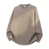Camiseta de Tricô Canelado com Gola Redonda e Manga Longa Muqiu Masculina, Caimento Solto e Relaxado