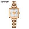 Reloj Sanda Fashion de Lujo Ligero con Correa de Acero para Mujer, Reloj de Malla para Mujer Resistente al Agua, Reloj de Cuarzo para Mujer con Correa Cuadrada Simple de Cuero Rosa