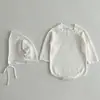 Macacão de tricô para bebê, gola redonda, manga longa, para bebês meninas, primavera e outono, macacão triângulo, macacão de algodão com fecho de pressão na entreperna