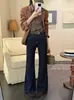 Suxinlan/YOUMO - Calça jeans requintadamente desenhada, estilosa e versátil com detalhe de costura aparente (vem com um cinto) 17523-1