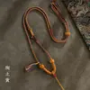 Cordón de collar de algodón anudado a mano estilo Tíbet, con una cuenta Dharma, Thangka y colgante de oro, cadena para la clavícula hecha a mano