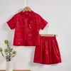 Nuevo Conjunto de Traje Tang Estilo Chino para Niños, Conjunto de Dos Piezas Moda Bebé Estilo Nacional, Conjunto de Verano Jacquard Manga Corta y Pantalones Cortos, Atuendo para el Primer Cumpleaños
