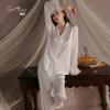 Marca Guiruo Pijama Sexy Otoño e Invierno Seda de Hielo Solapa Cárdigan Top Pantalón Deseo Puro Cómodo Traje para el Hogar 4651