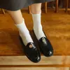 Mocasines de Cuero Genuino para Mujer Four Seasons Color Sólido Punta Redonda Tacón Medio Suela Gruesa Antideslizantes Talla Grande Zapatos para Mujer Boca Profunda Zapatos a Cuadros para Mujer
