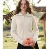 Cardigan de Punto para Mujer Otoño 2026, Estilo Nuevo, Solapa, Manga Larga, Cremallera, con Diseño Único y Lana Hueca para Calidez