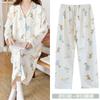 Conjunto de Dos Piezas de Vestido de Gasa de Algodón Puro y Pantalones para Maternidad Pijama Postparto Camisón de Lactancia Verano Embarazo