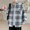 Camisa a cuadros y rayas de algodón puro estilo Hong Kong para hombre, cárdigan artístico de manga larga versión coreana, talla grande 8XL de comercio exterior