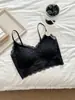Camisola de Encaje Puro Deseo para Mujer, Espalda con Tiras de Belleza Sin Costuras y Almohadillas en el Pecho, Estilo Corto, Versátil, Se Puede Usar como Ropa Exterior