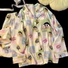 Yunduo Algodón Otoño 2025 Pijama de Mujer Pantalón de Manga Larga Cárdigan Solapa Pijama Traje Casual de Mujer Ropa para el Hogar