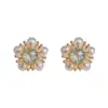 Verano Nuevo Estilo Pendientes de Perla y Girasol Elegantes y Suaves Aguja de Plata S925 Lujo Accesible Pendientes Simples Versátiles para Mujer