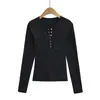 8672-25 Nuevo Invierno de un Solo Botón Caliente de Lana Camiseta Básica de Manga Larga Estilo Europeo y Americano Pura Tentación Cuello Redondo