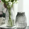 Florero de cristal gris transparente con boca de onda creativa estilo europeo flor de loto bambú rico florero arreglo floral para el hogar