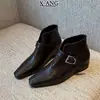 Botines cuadrados de cuero genuino de 5 cm de altura para mujer, botines negros de moda, botines Chelsea, botines Martin para mujer