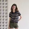 Estilo colegial verano super bonito estilo casual coreano traje de shorts para mujer verano rayas manga corta combinado con un conjunto completo