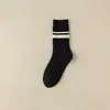 Colección de otoño: Calcetines de mujer elegantes y modernos en una paleta de colores Maillard, con diseños de rayas, letras y de longitud larga, perfectos para uso casual y versátiles para cualquier atuendo en otoño e invierno.