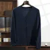 Cardigã de Malha Masculino Gola V em Cashmere 2026 Outono e Inverno Novo Jaqueta de Botão Único Manga Longa Casual de Negócios para Meia-Idade
