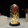 Nova Tampa de Vidro Luminosa Flor Artificial Rosa Flor Eterna Decoração Folha de Ouro Flor de Sabão Presente Ornamento LED de Mesa