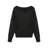 The Mind Malha Tricô Feminina Estilo Coreano Gola Redonda Grande Ombro a Ombro Manga Longa Primavera 2026 Elegante Casual Top T6297C