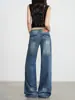 Jeans Retro Americanos Lavados de Tiro Bajo Micro-Campana para Mujer 2026 Primavera/Otoño Nuevos Pantalones Anchos Sueltos Adelgazantes con Caída