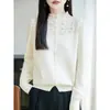 Cárdigan suéter de ganchillo 100% algodón puro de cuello medio para mujer, nuevo estilo otoño e invierno, casual y estilizado, top de punto versátil