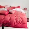 Juego de 4 piezas de boda cepillado rojo bordado funda nórdica sábana Nantong ropa de cama de boda festivo juego de 4 piezas