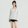 Top de felpa gris claro personalizado para mujer con tirantes, diseño de cordones, mangas largas holgadas, estilo suave, tejido adelgazante