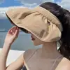 Visera solar de vinilo negro estilo diadema para protección solar en verano para mujer, protección UV, sombrero solar de ala ancha para exteriores con parte superior abierta para proteger la cara