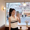 Camiseta Polo Sem Mangas Listrada Color Block Retrô para Mulheres, Novo Estilo de Verão, Elegante e Justa, Blusa de Tricô