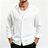 Camisa de linho de manga comprida para primavera e outono transfronteiriça, camisa casual havaiana masculina de botões solta estilo americano, campeã de vendas da Amazon