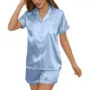 117 Modelos Europeus e Americanos Tamanho Plus Cinza-Azulado Cor Sólida Conjunto de Pijama Feminino Comércio Exterior Transfronteiriço Manga Curta Shorts Roupa de Casa