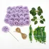 Rosa Popular Artificial de Espuma de Polietileno Transfronterizo con Palo, Accesorios de Hoja de Hierba Acuática, Arreglo Floral DIY, Decoración del Hogar