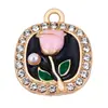Pulsera con Colgante Individual de Flor de Rosa con Goteo de Aceite Incrustada de Diamantes DIY Transfronteriza, Colgante para Collar, Materiales para Joyería, Venta Directa de Fábrica, Se Puede Mezclar al por Mayor