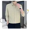 Camisa Rayada de Lujo Ligero Estilo Coreano para Hombre Manga Larga Sensación de Alta Gama Gasa Tendencia de Moda Camisa Cardigan Comercio Exterior Tallas Grandes