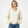 Marca de moda de comercio exterior transfronterizo de Amazon RL auténtico mismo estilo suéter básico de punto de canalé de color liso con cuello en V para mujer