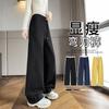 Calça Wide-Leg Sabre Feminina 2025 Nova Primavera e Outono Casual Estreita Reta Outono Amarelo Banana Calça de Moletom