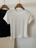 Camiseta de Manga Corta con Letras de Pedrería de Verano 2026 para Mujer, Delgada, Transpirable, Ajustada, Moderna, Versátil, Adelgazante, Top de Hombro Normal