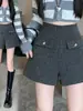 Pantalones cortos de lana para mujer primavera nuevos de cintura alta adelgazantes petite bootcut versátiles casual de pierna ancha pantalones de falda línea A