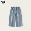 Ropa para Niños Yingsibo Jeans para Niñas con Bordado de Corazón Pantalones Rectos para Niños Mayores Pantalones de Pierna Ancha de Otoño