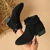 Botas de Cano Curto de Veludo Estilo Europeu para Mulheres, Salto Bloco, Zíper Lateral, Decoração Trançada, Botas Martin, Retrô, Versátil, Sapatos Femininos Plus Size