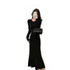 Vestido de punto para mujer de Lin Yan'er, otoño e invierno, ajustado, elegante, capa base de suéter, vestido largo ajustado al cuerpo