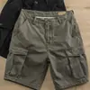 Pantalones cortos de herramientas transfronterizos para hombre Ami Kaji holgados, rectos, modernos, retro, lavados, con múltiples bolsillos, pantalones casuales para hombre