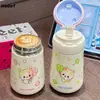Taza de agua de gatito trébol de cuatro hojas, taza aislada de doble sorbo de dibujos animados, alto valor estético, pajilla de acero inoxidable 316, taza portátil y compacta