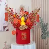 Conjunto de Frutas da Sorte, Flores de Ano Novo, Arranjo de Flores Artificiais de Azevinho, Materiais para Buquê Balde de Abraço de Ano Novo, Decoração