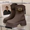 Botas Martin Pequeñas de Tacón Grueso y Suela Gruesa para Mujer en Otoño e Invierno Nuevo Versátil Cremallera Trasera Simple Nuevo Estilo Botines